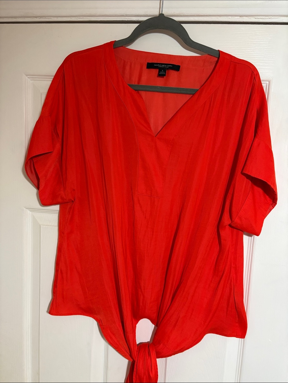 Marc New York Performance Red V-Neck Tie-Front Blouse